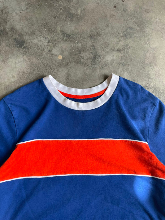 VINTAGE SUDADERA AZUL CON NARANJA-L